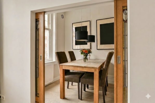 A pocket door that used to be have an issue but has now been fixed. 