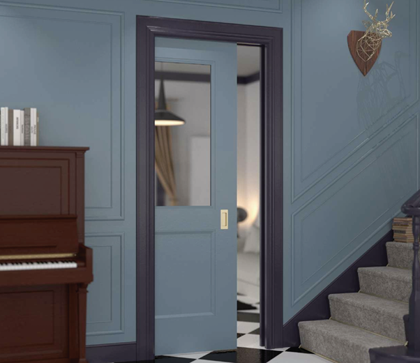 A pocket door, which is fire-rated but still works with the design of the house.  
